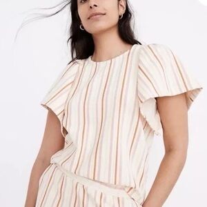 Madewell Cream and Tan Striped Blouse
